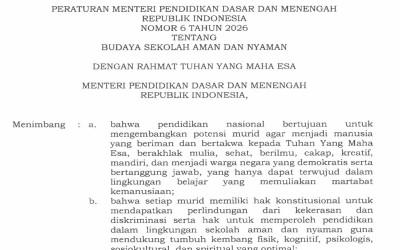 Permendikdasmen Nomor 6 Tahun 2026 tentang Budaya Sekolah Aman dan Nyaman