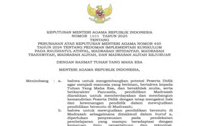 Keputusan Menteri Agama, KMA Nomor 1503 Tahun 2025: Penyempurnaan Kurikulum Madrasah dengan Pendekatan Pembelajaran Mendalam dan Berbasis Cinta